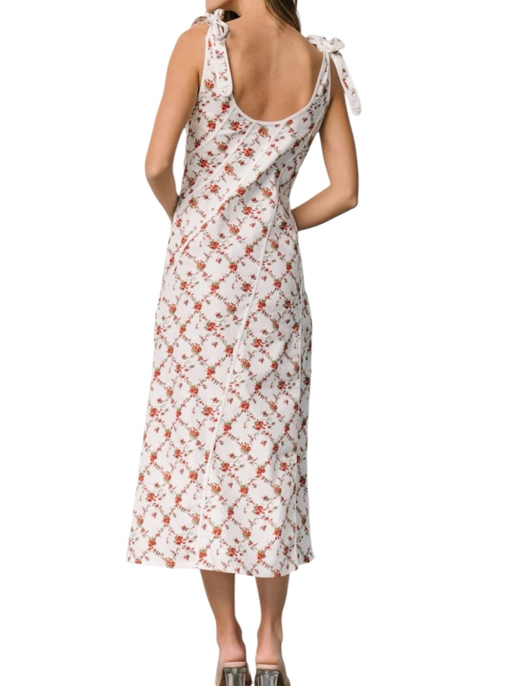 Baltic Born NWT Isla Tank Dress XL Sleeveless Floral Tie-Shoulder Midi Off White - Picture 2 of 16